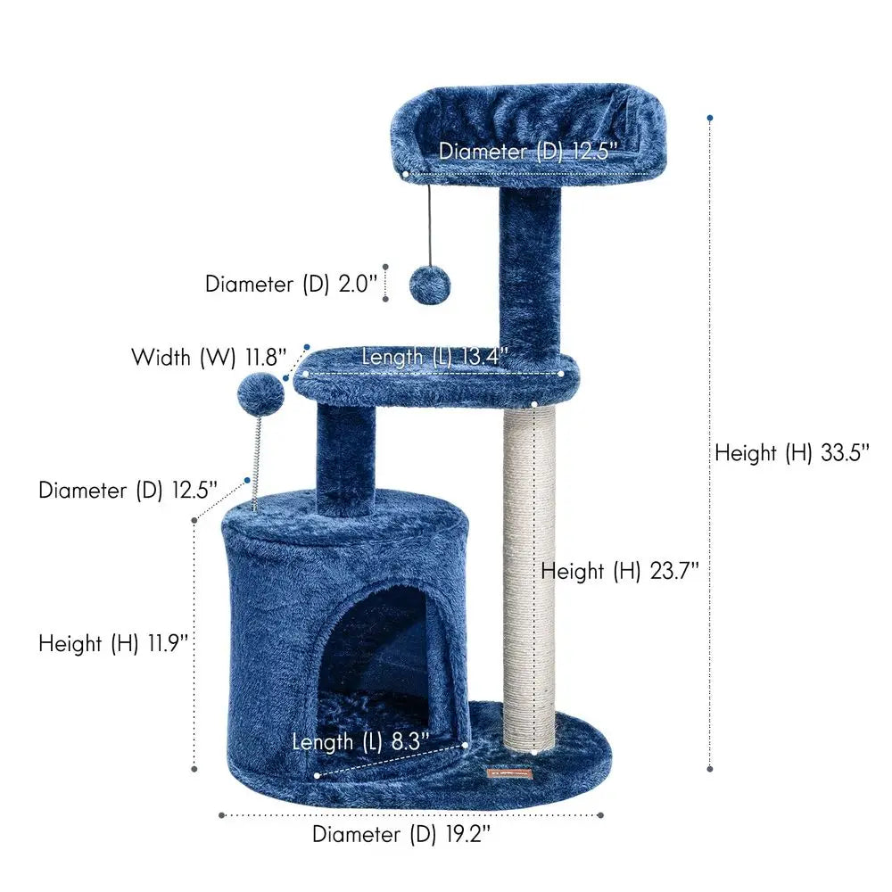 Small Blue Cat Tree for Kittens, 33.5 Condo with  Scratching Post.