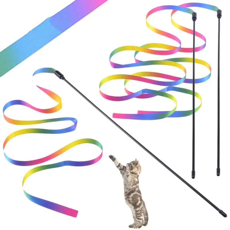 Cat Teaser Wands Cute and Funny Rainbow Strips.