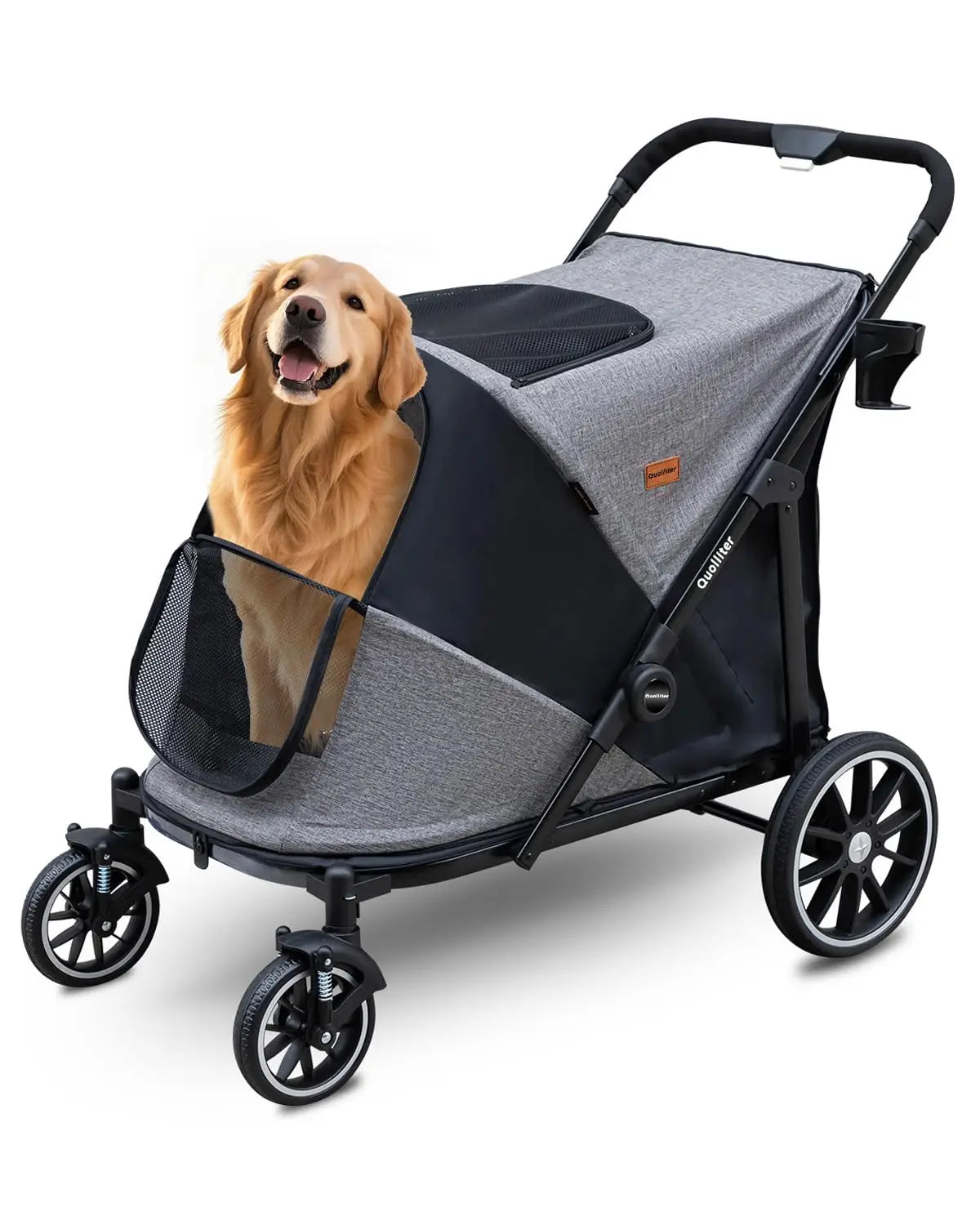 All-Terrain Pet Walking Stroller. Wear-Resistant Rubber Wheels, Air Mesh, Foldable Pet Stroller for Large Dogs & Cats up to 130 lb.