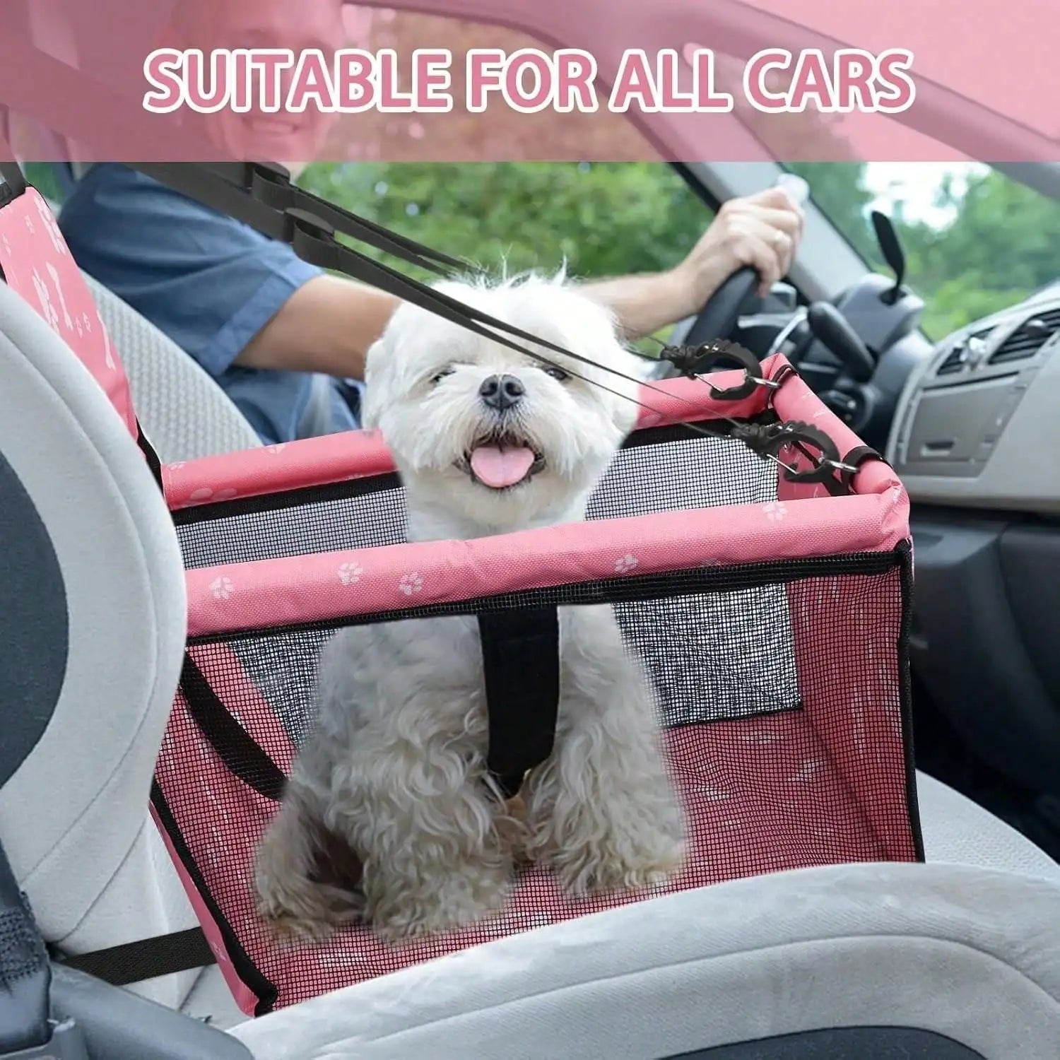 Pet Car Booster Seat is Foldable, Waterproof,  Breathable Oxford Travel Bag for Small to Medium Dogs and Puppies.