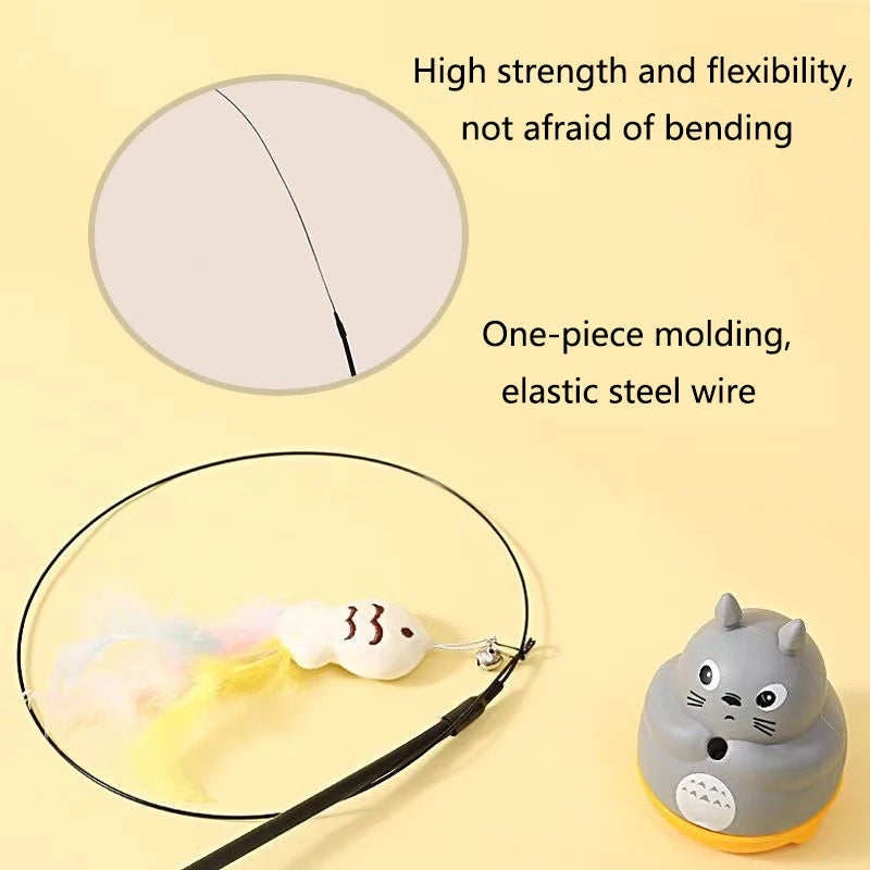 Long Steel Wire Cat Stick with Feathers with a Rotatable Base Unit.
