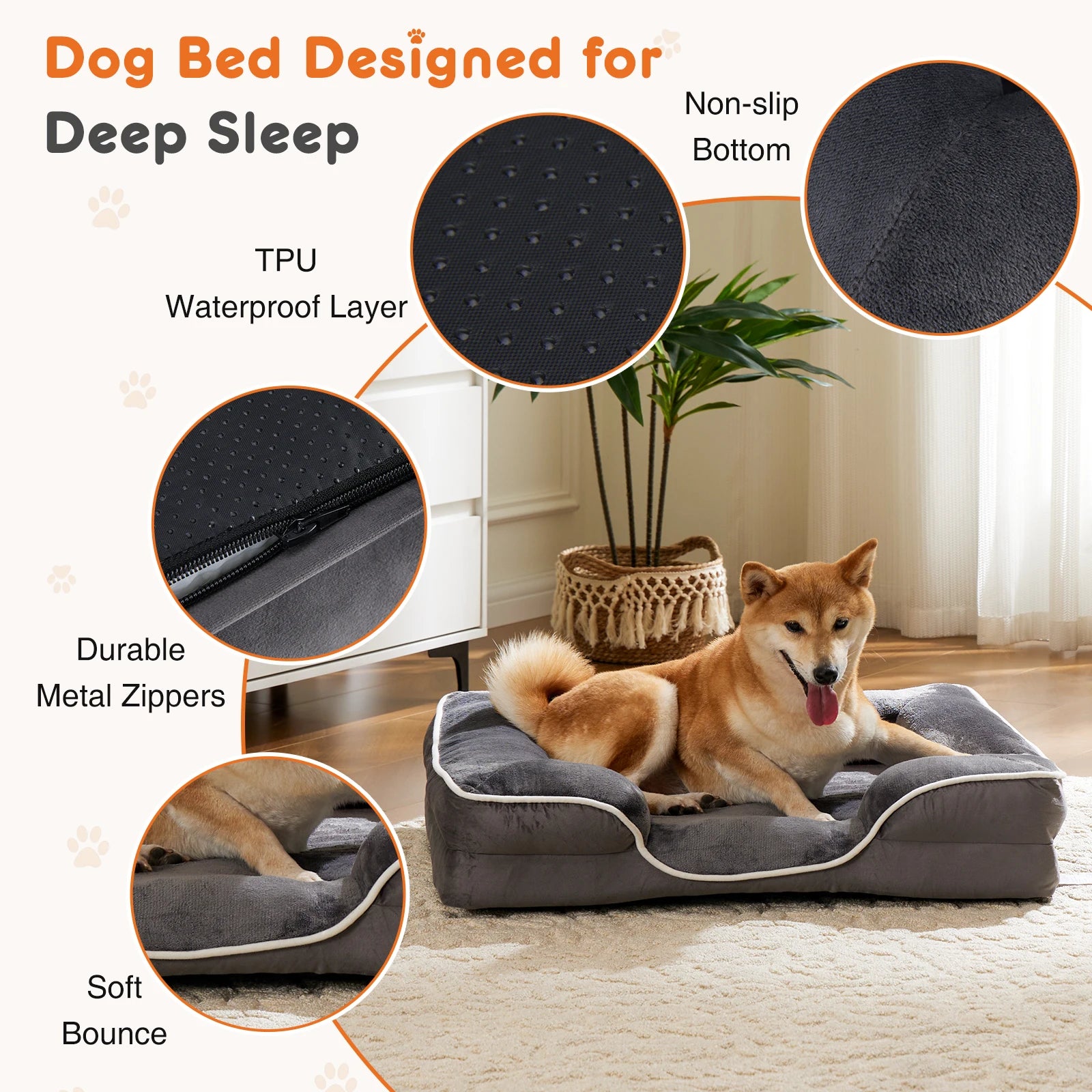 Orthopedic Dog Bed Memory Foam Pet Bed for Dogs & Cats with Washable Cover;  Non-Slip Base Waterproof Liner.