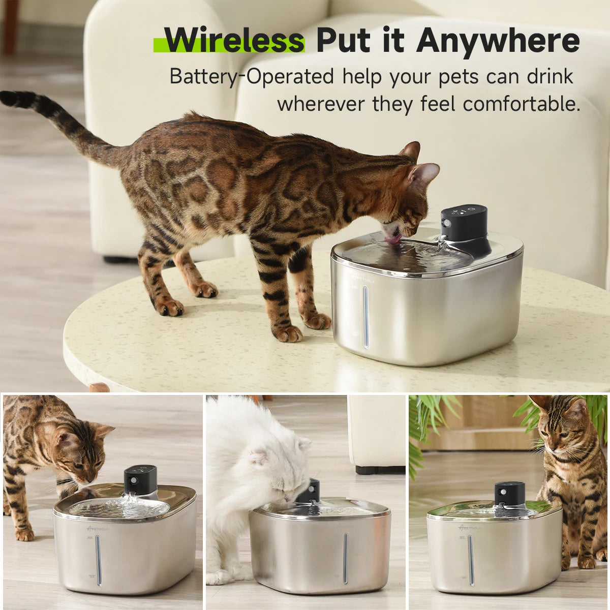 Wireless Water Fountain for Dogs and Cats, Auto Sensor Drinking Fountain, Pet Water 4L Dispenser Accessory.