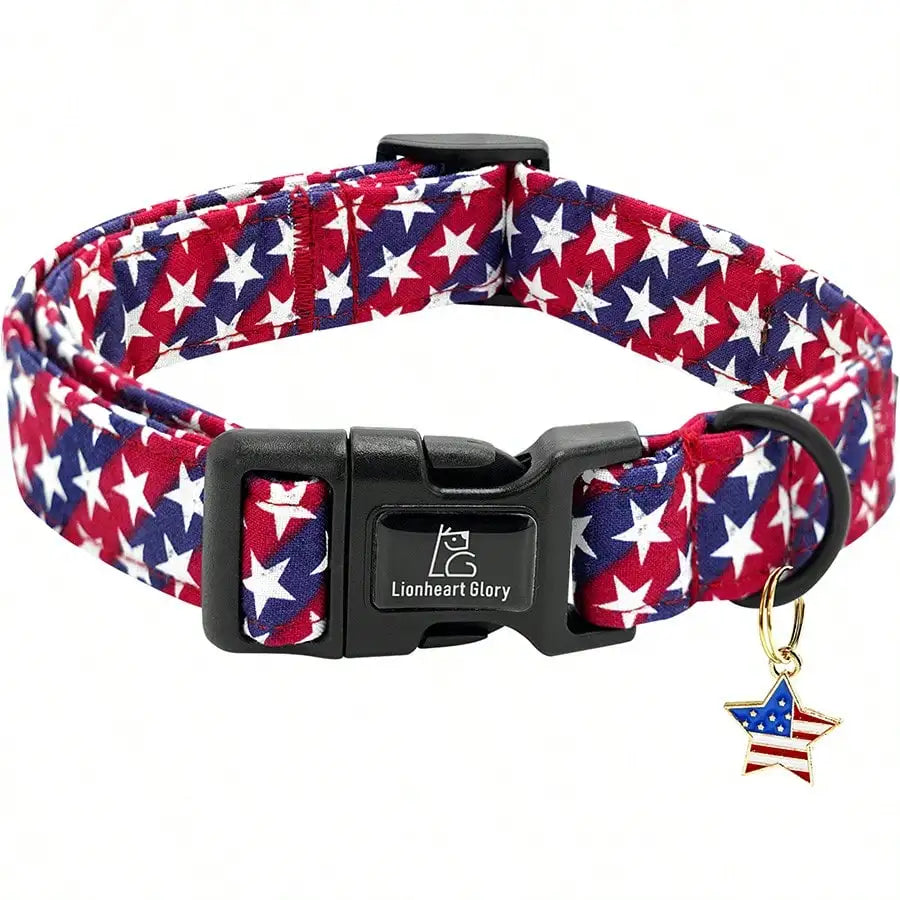 4th of July Independence Day Patriotic Pet Collar;  American Flag Pattern;  Adjustable Dog Neck Strap;  Summer Holiday Dress Up or Gift.