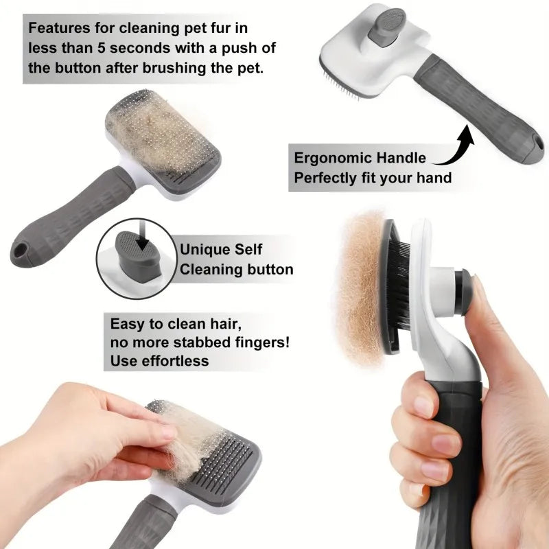 One-Step Clean Pet Grooming Brush.  Gentle Hair Remover.  Massage Tool for Dog and Cat, Long or Short Coat.