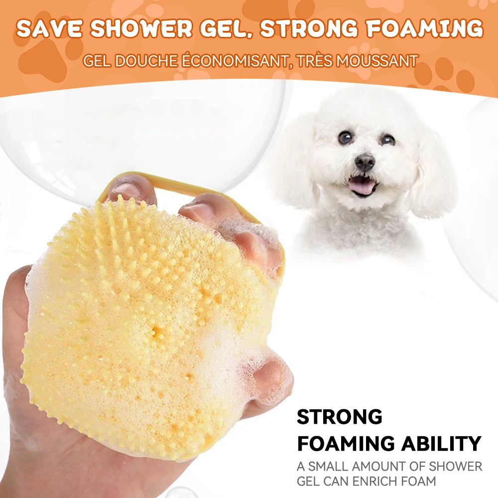 Pet Bathing Brush with Shampoo Dispenser.