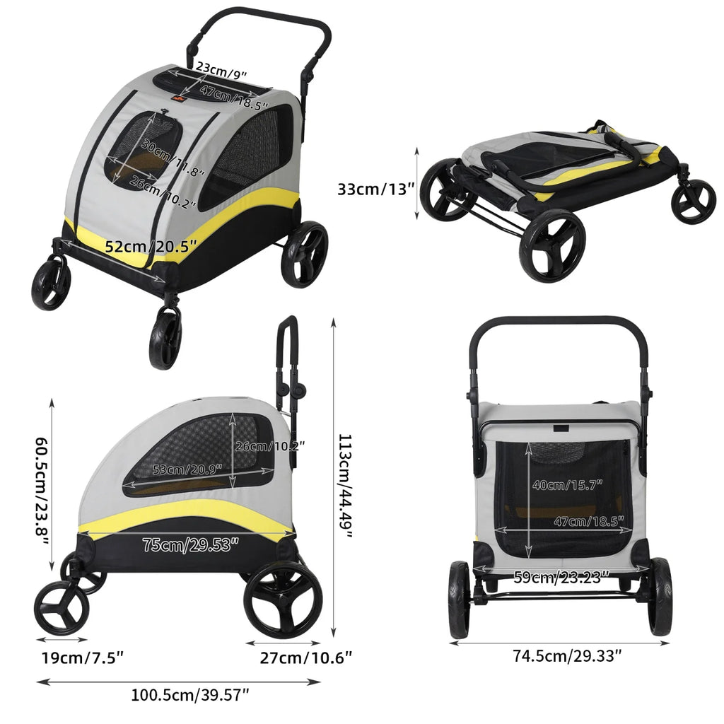 Pet Stroller for 2 Dogs, Zipper Divider, Folding Dog Jogger.
