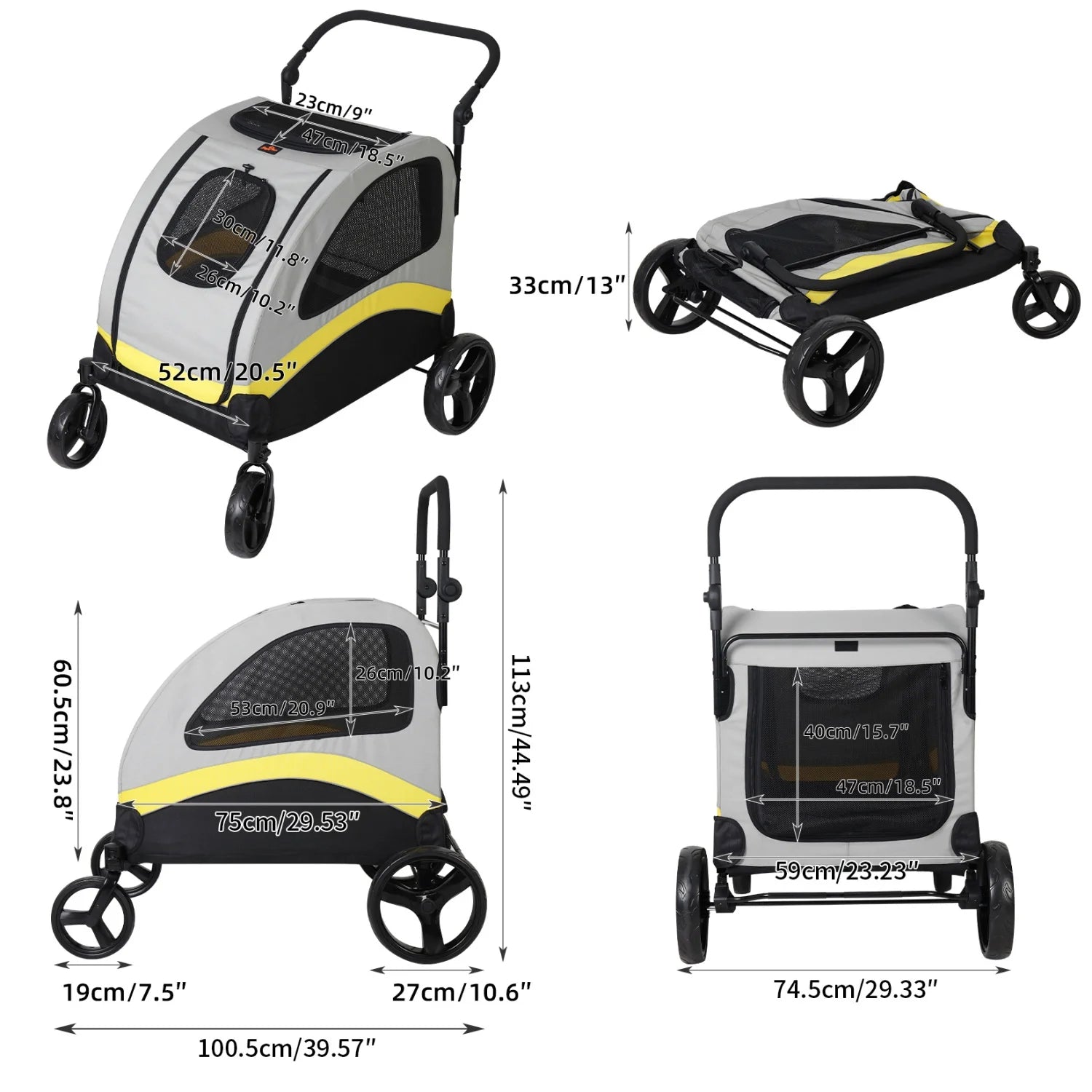 Pet Stroller for 2 Dogs, Zipper Divider, Folding Dog Jogger.