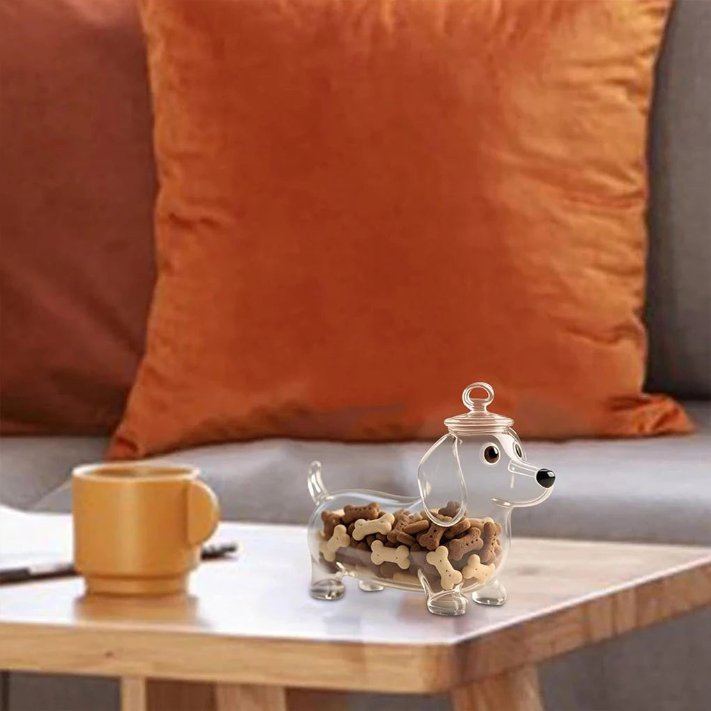 Cute Dachshund Dog Themed Glass Snack Jar Food Storage Container.  Snack Container With Lid seal Dog Treat Snack Canister.
