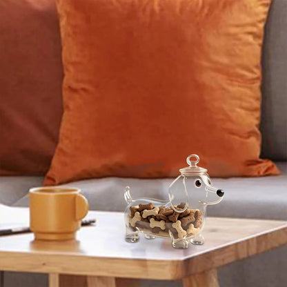 Cute Dachshund Dog Themed Glass Snack Jar Food Storage Container.  Snack Container With Lid seal Dog Treat Snack Canister.