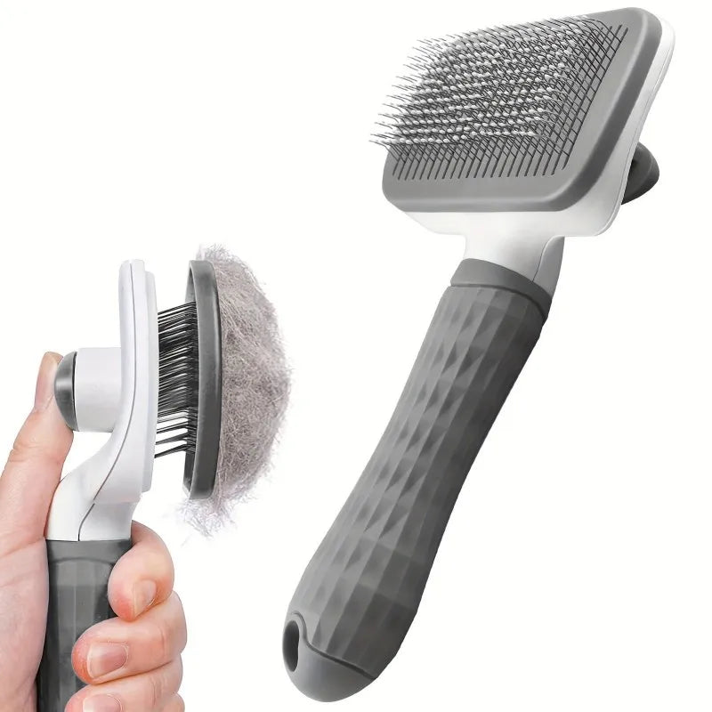 One-Step Clean Pet Grooming Brush.  Gentle Hair Remover.  Massage Tool for Dog and Cat, Long or Short Coat.