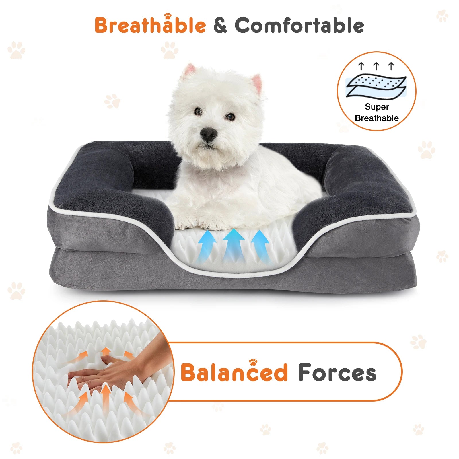 Orthopedic Dog Bed Memory Foam Pet Bed for Dogs & Cats with Washable Cover;  Non-Slip Base Waterproof Liner.