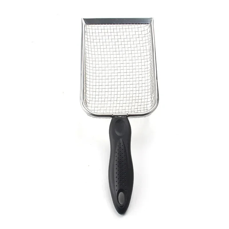 Pet Cat Waste Shovel with a Long Handle.  Shovel is Stainless Steel Metal and the Litter Filter.