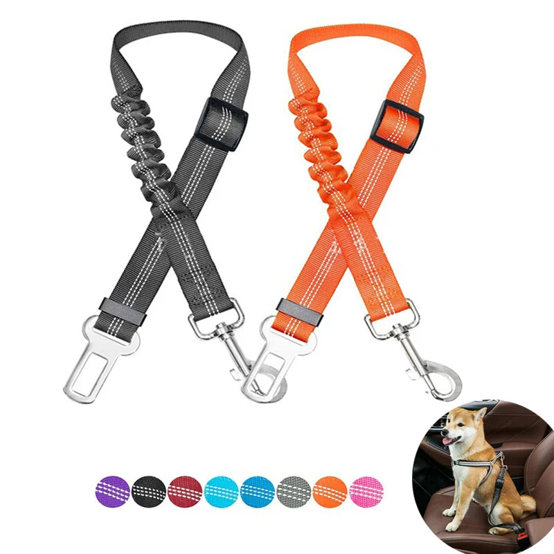 Adjustable Pet Car Seat Belt Leash for Dog Safety.  Has Nylon, Reflective, Cushioning, Elasticity Leash.