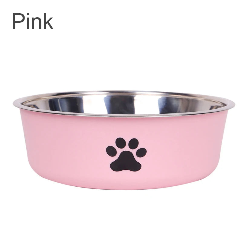 A Pet Stainless Steel Bowl  with  Paw Prints.