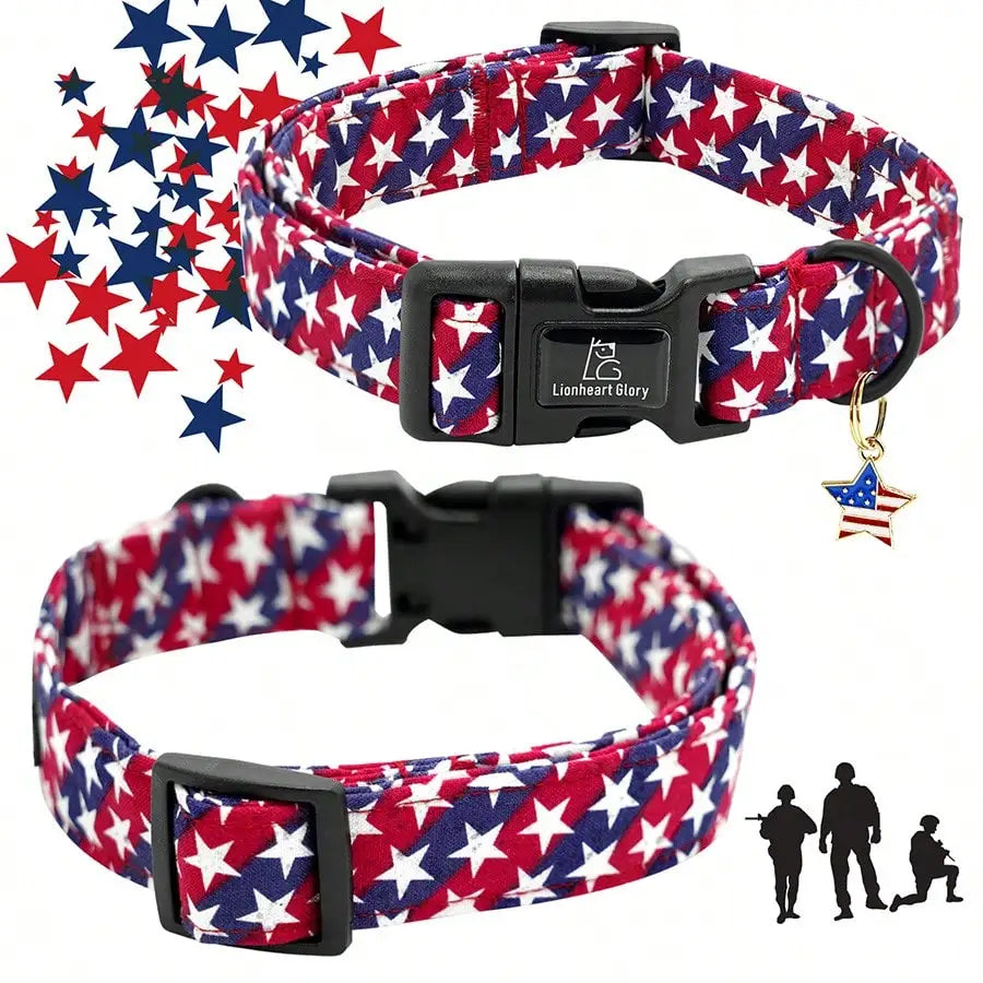 4th of July Independence Day Patriotic Pet Collar;  American Flag Pattern;  Adjustable Dog Neck Strap;  Summer Holiday Dress Up or Gift.