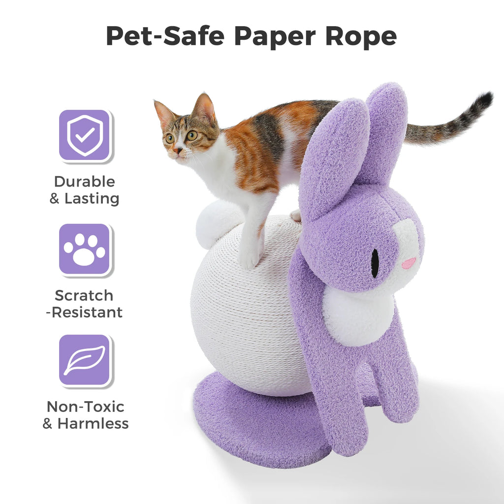 Cute Cat Scratching Posts for Indoor Kitten and Large Cat.  Ball Rabbit Cat Scratcher Toy with Paper Rope Cat Tree and Cat Toys.