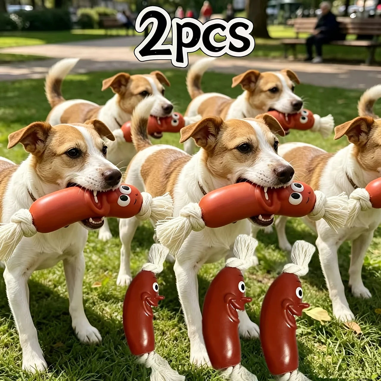 Pet Toy Sausage or Dog Bite Toy with Rope (Two Pieces).