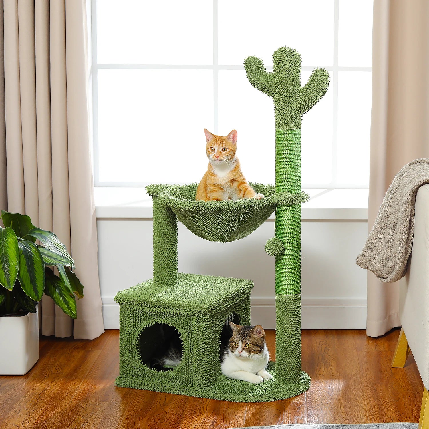 Cactus Cat Tree with Large Condo, Hammock, Dangling Ball, Small Cat Tower, Cat Scratching Post for Indoor Cats.  Limit 8.7 lb.