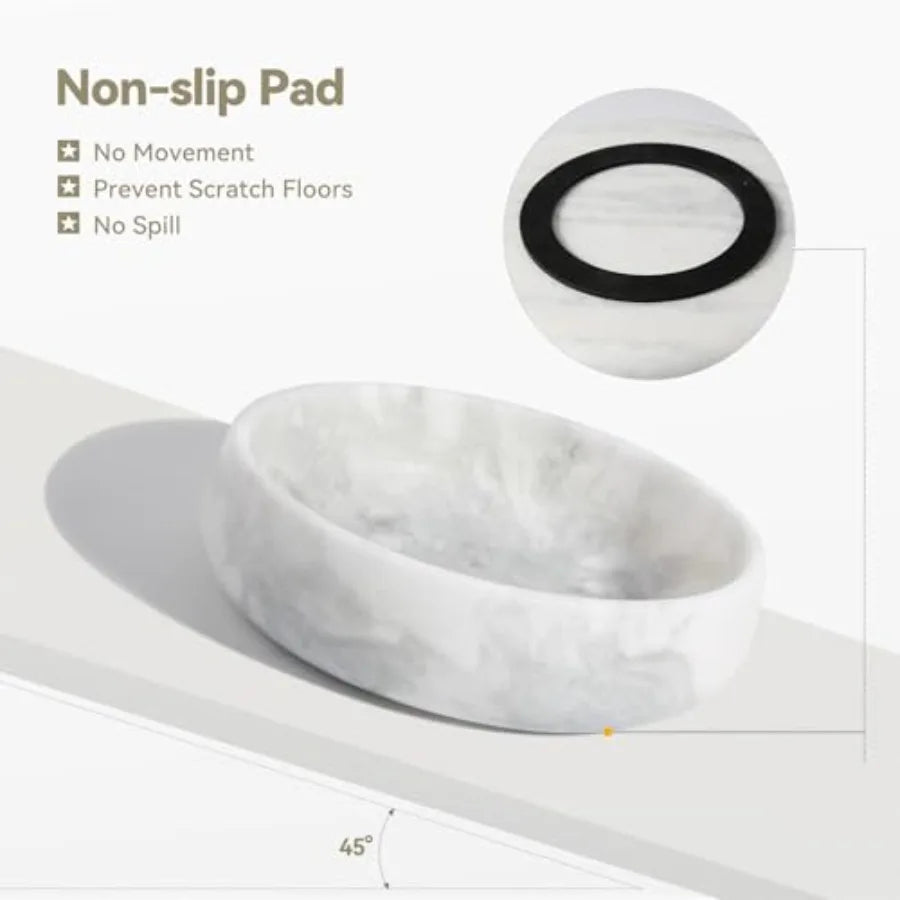 White Marble Dog Bowls, Non-Slip Dog Food and Water Bowl Small, Heavy Duty Bowl for Cats and Medium Dogs.