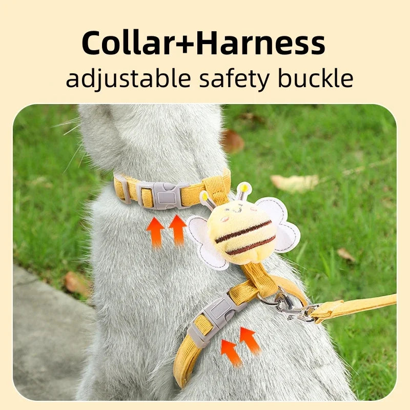 Pet Harness Leash Collar Set Cartoon Bee.