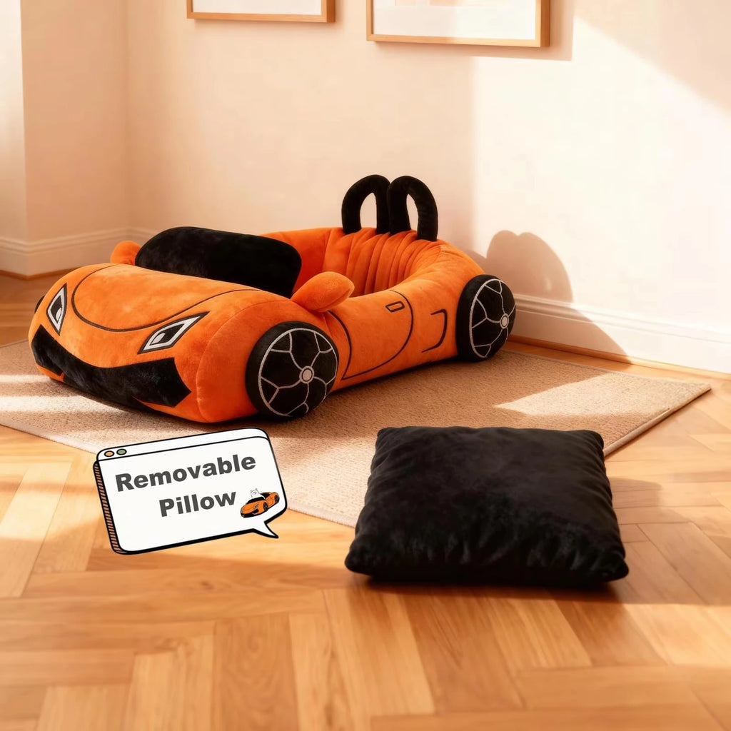 Cute Cat and Kitten Bed.  Soft,  Cozy,  Small Dog Bed with a Pillow and a Washable Pet Mat.  It's the  Puppy and Kitty Funny Supercar Cat Toys. For Pets under 30 lb.