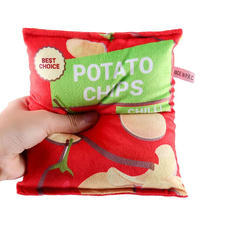 Funny Dog Toy Crisps Plush Filled with Squeaky Toy and Sounding Paper for Small and Medium Dogs.