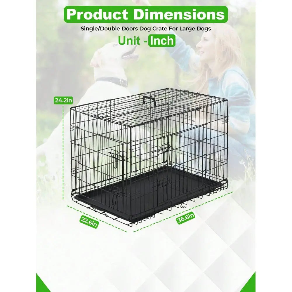 Dog Crate, 36"  Metal Wire Large Dog Cage.  Double Door Folding Dog Kennel With Divider Panel.