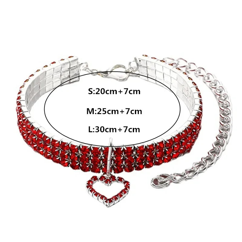 Cat and Dog Collar Three Row Elastic Rhinestone.  Pet Collars Have Decoration on Necklace.