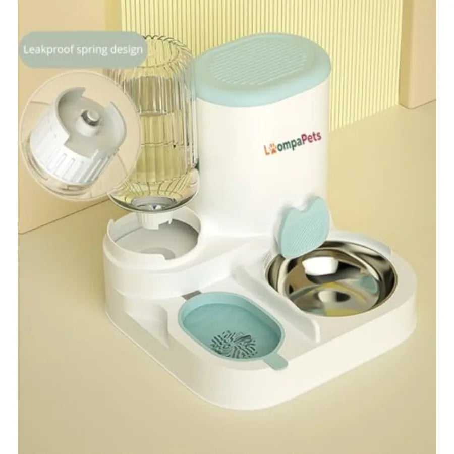 Automatic Cat Feeder and Water Dispenser, 1.1 L Cat Dry Food Dispenser with Stainless Steel Bowl, 800 ml Gravity Water Dispenser.