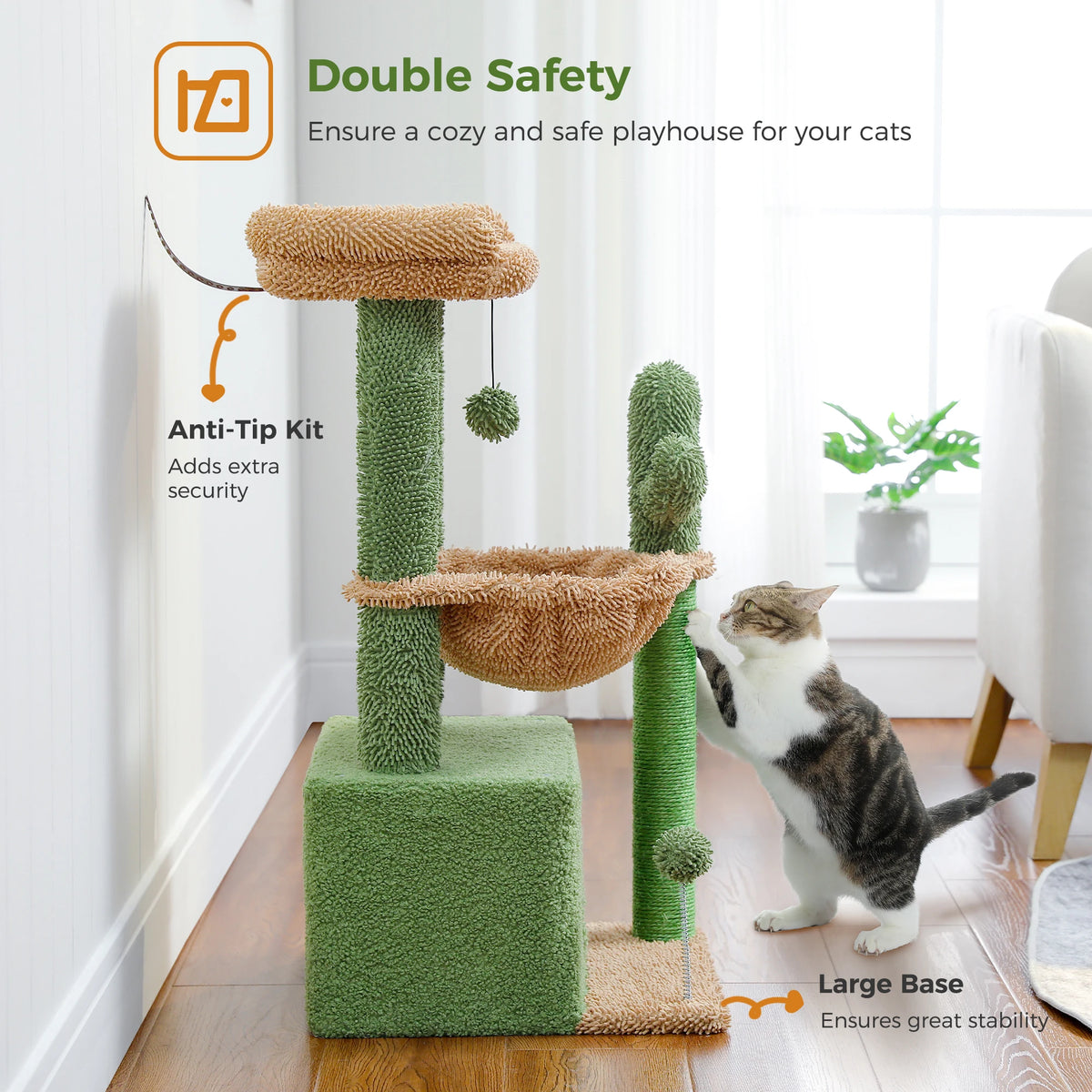 Cat Tree with Cat Condo, Scratching Post & Hammock