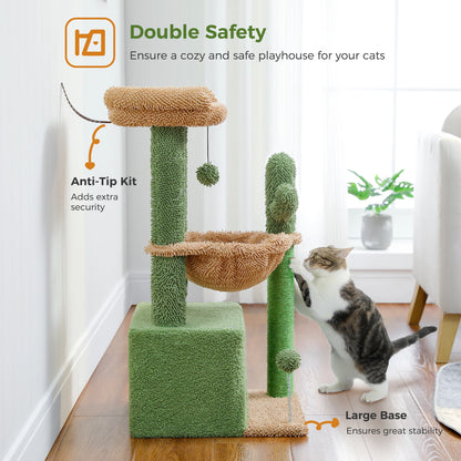 Cat Tree with Cat Condo, Scratching Post & Hammock