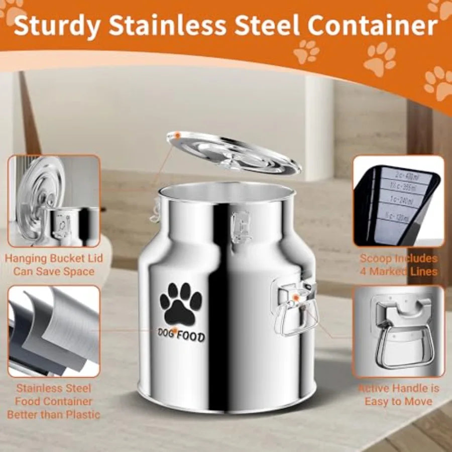 Metal Dog Food Storage Container 18Lbs, Stainless Steel Dog Food Storage Container with Lids Airtight,