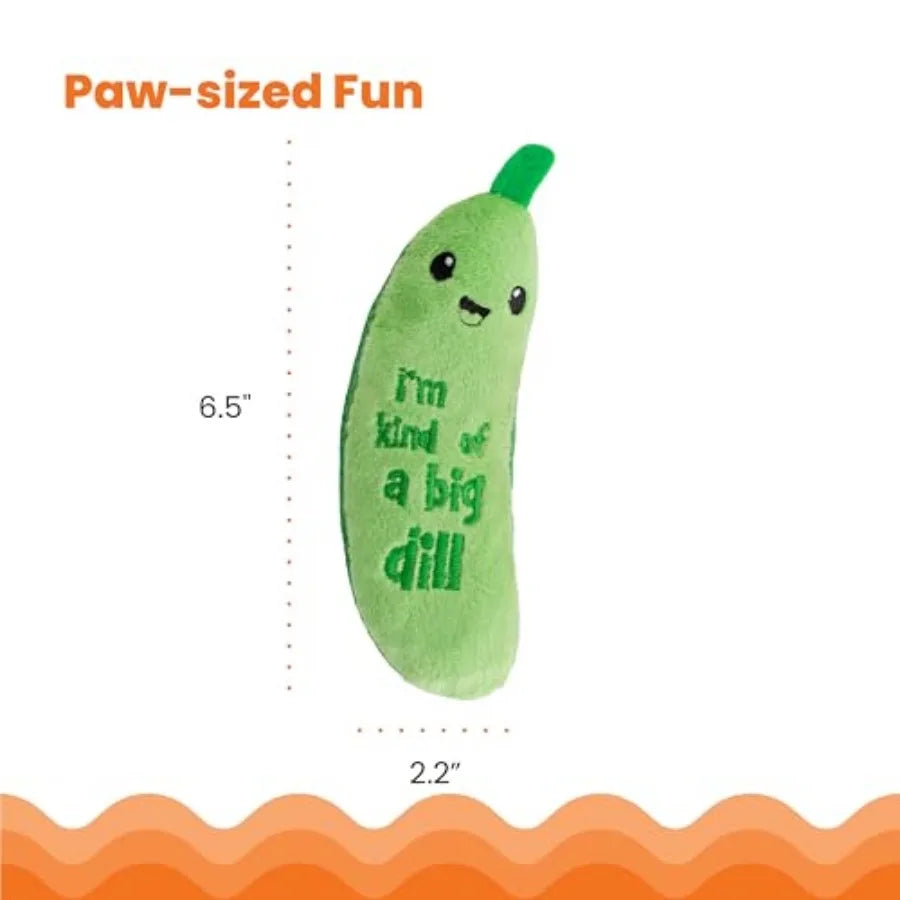 Crunchy Pickle Kicker Cat Toy.  Plush Crinkle Toy with Catnip and Dental Mesh, 6.5".