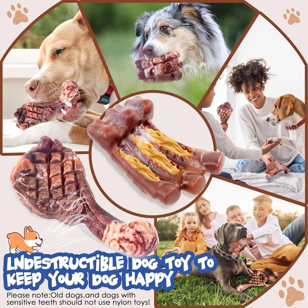 2 Pack Indestructible Dog Chew Toys for Aggressive Chewers - Tough Nylon Bones for Large Breeds