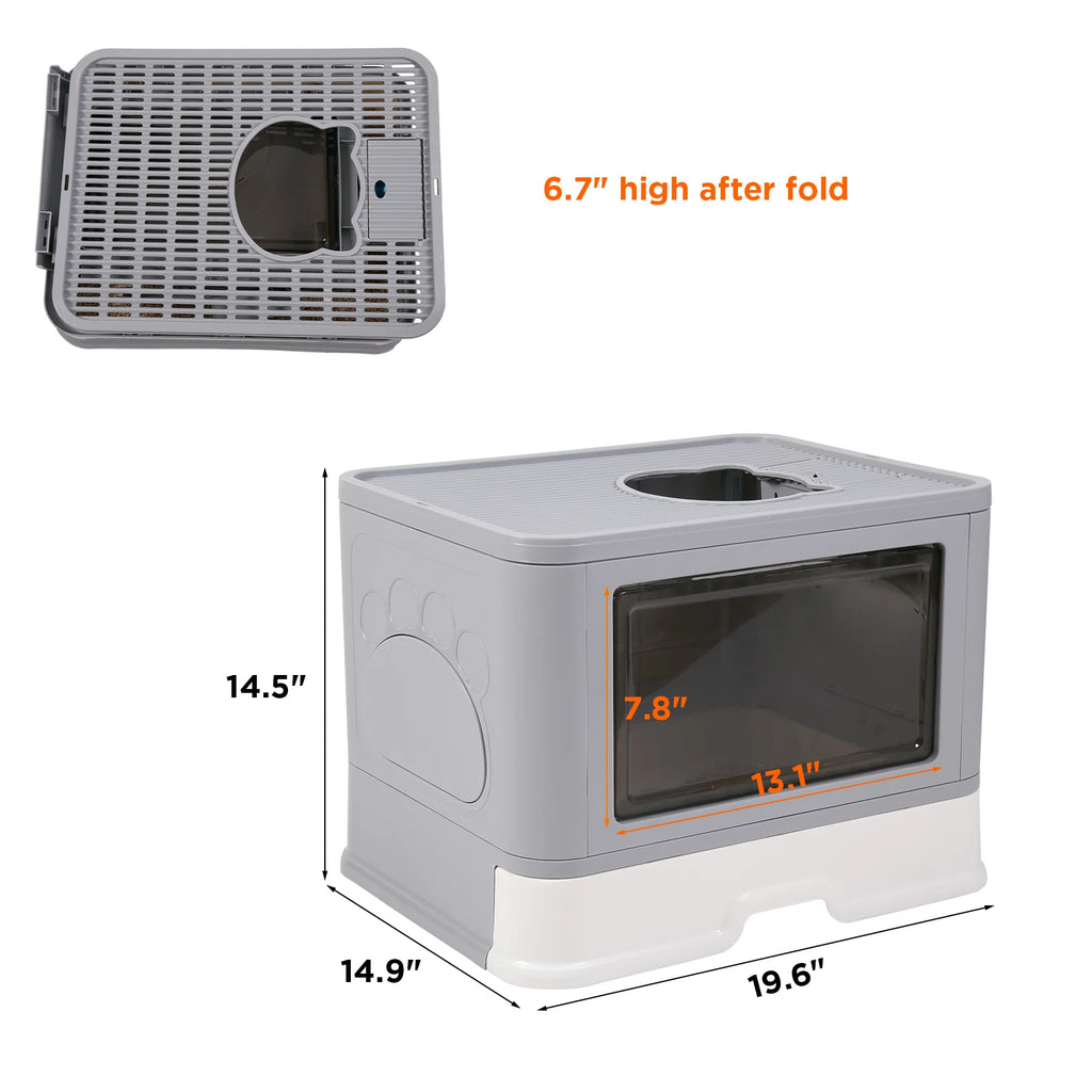 Cat Litter Box Fully Enclosed and Foldable Top.  Entry Litter Box Storage and Deodorization.  Easy to Clean.  Covered Litter Box.