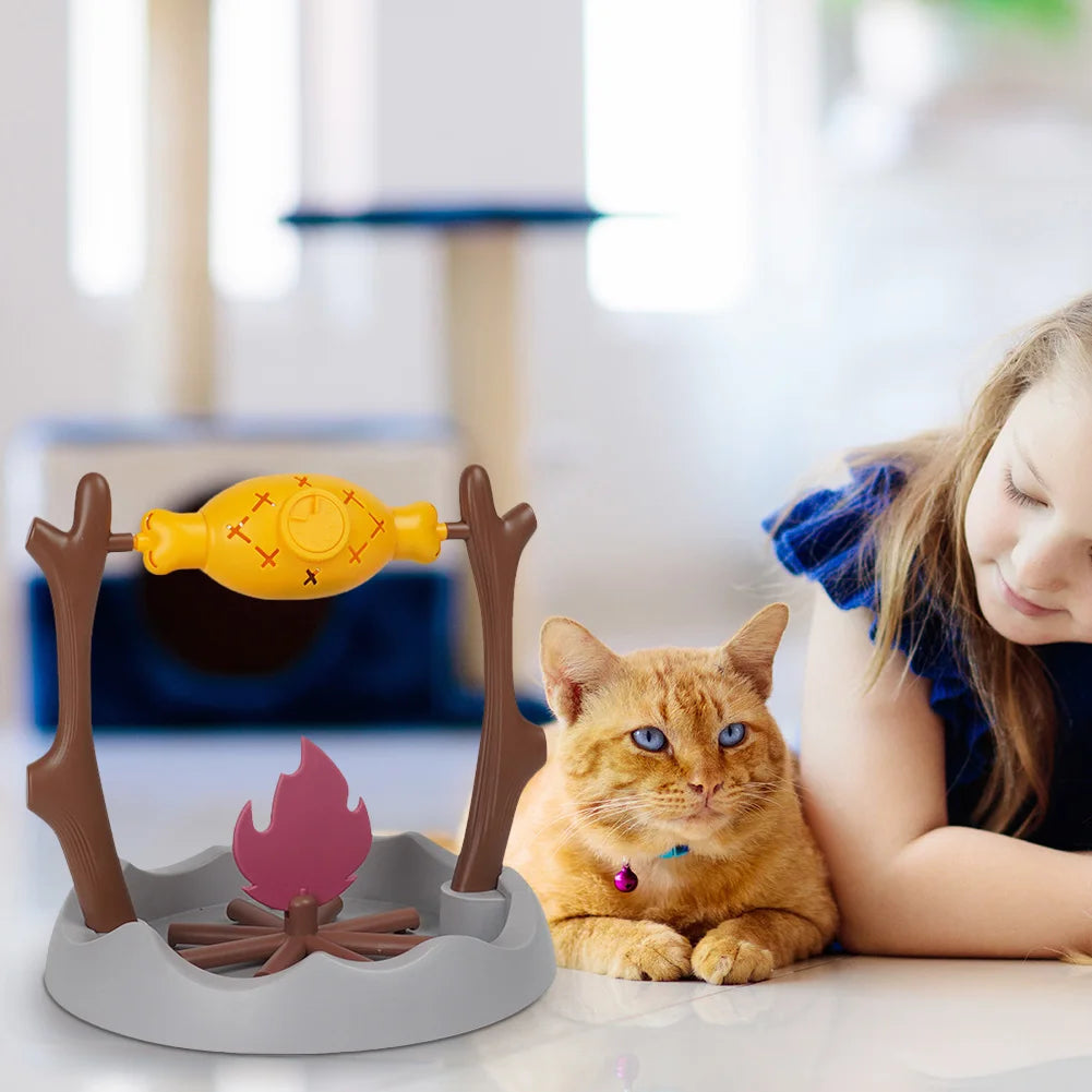Cats Treat-Dispensing Slow Feeder 360° Rotating Grilled Fish Spinning Toy.