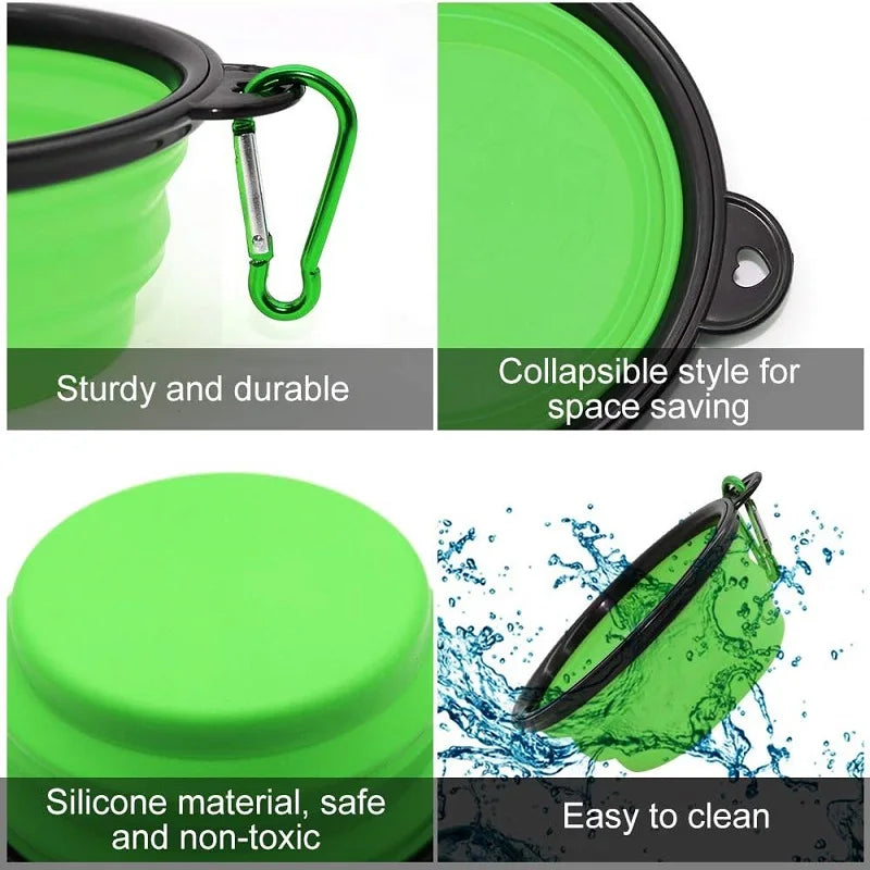 Folding Portable Silicone Dog Feeder Bowl 2 In 1 Pet Dispenser.