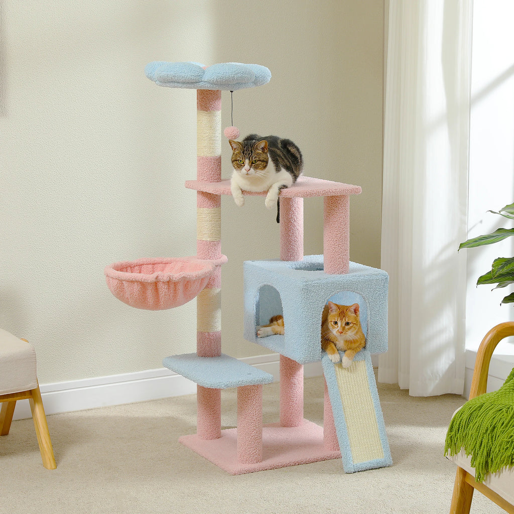 Flower Cat Tree Condo Cat Tower with Scratching Posts, Top Perch for Indoor Small Medium Cats.