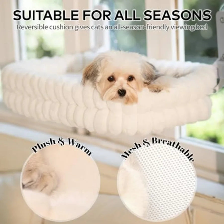 Window Perch for Indoor Cats.  Hammock for Window with Reversible Cushion,  Foldable Cat Window Bed for Cats and Kittens.