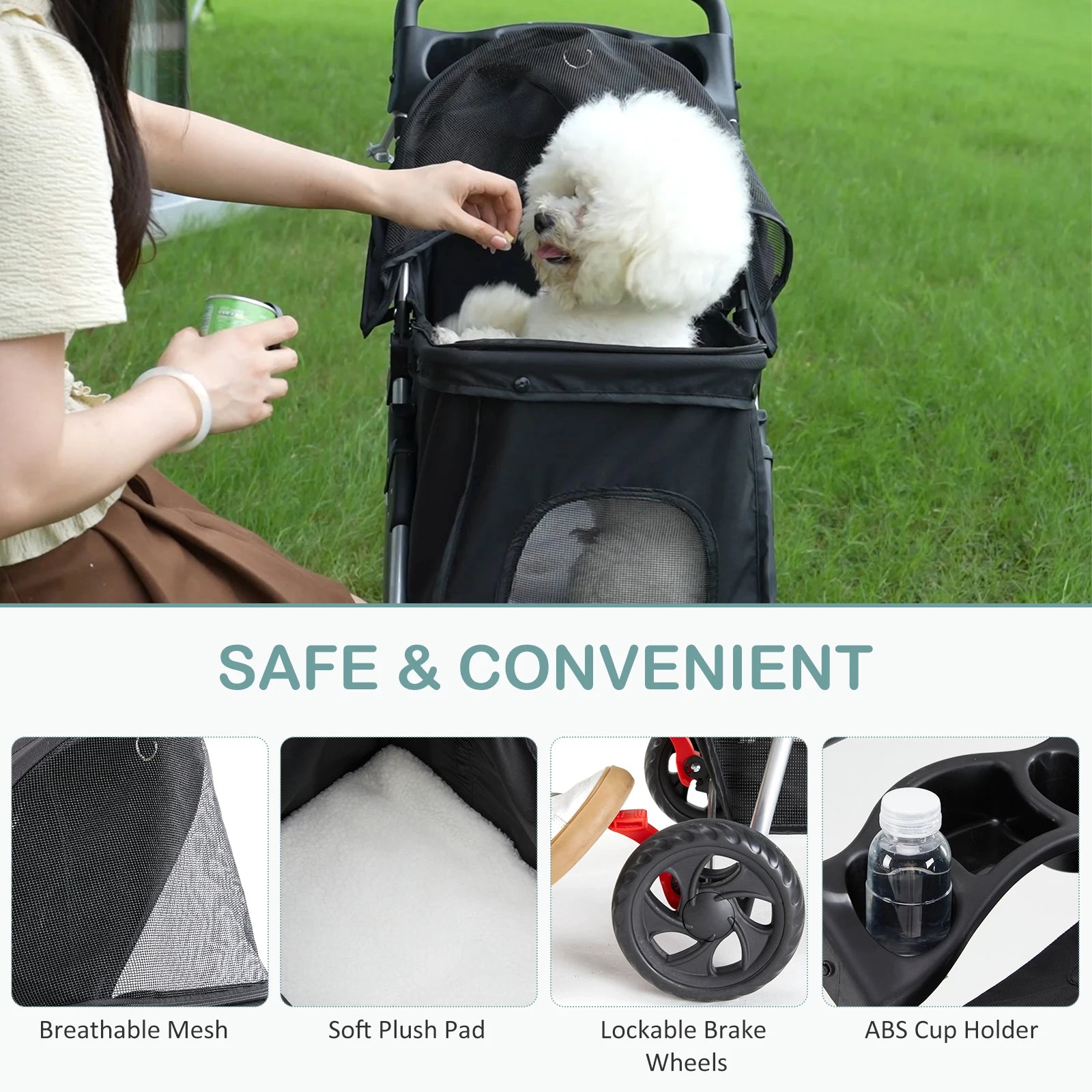 Stroller with 3 Wheels and Foldable for Small Dogs and Cats Stroller.