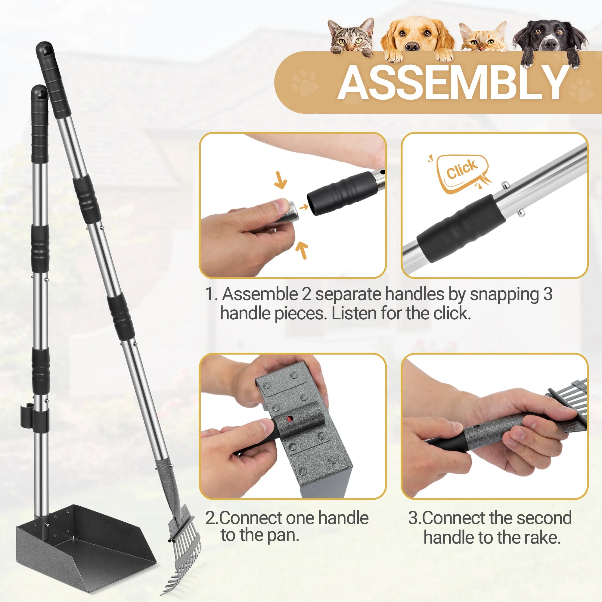 Dog Pooper Scooper, Dog Poop Tray and Rake Set.