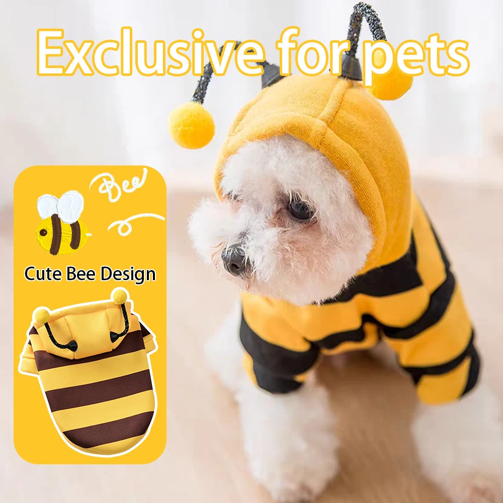 Cute Bee Costume for Dogs and Cats.  Warm Pet Sweater Outfit for Halloween and Every Day Wear.