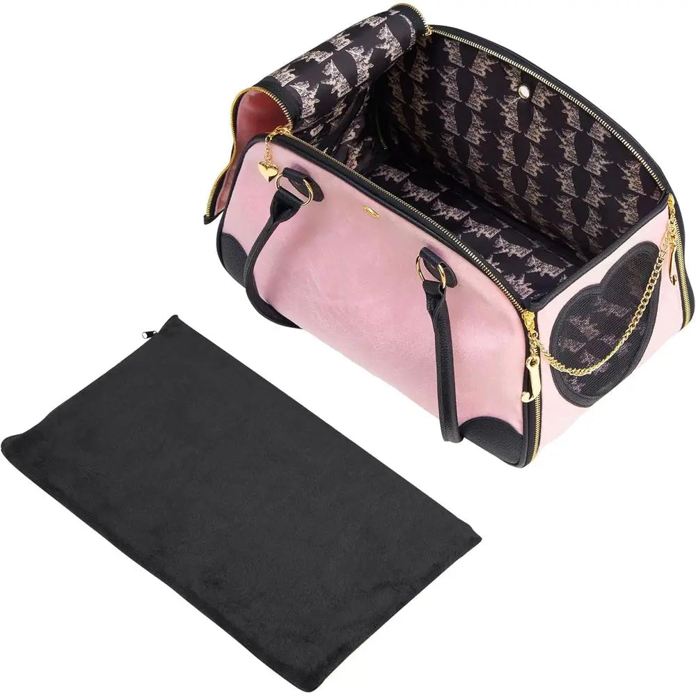 Give Me Treats Pet Carrier - Stylish Pink Travel Bag for Small Dogs and Cats.