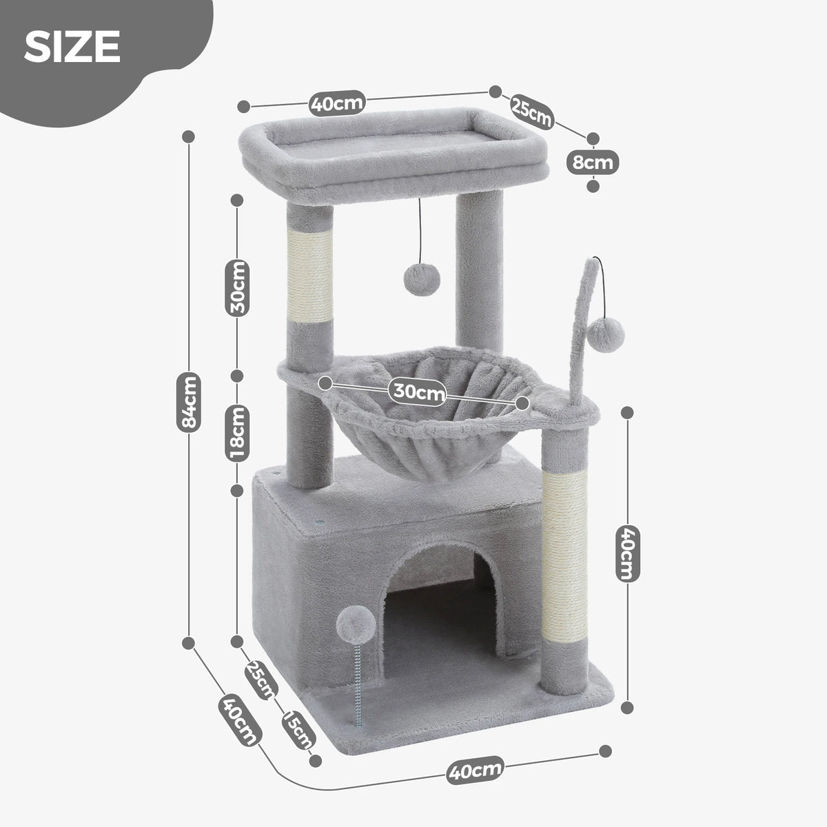 Cat Tree with Cat Condo, Scratching Post & Hammock