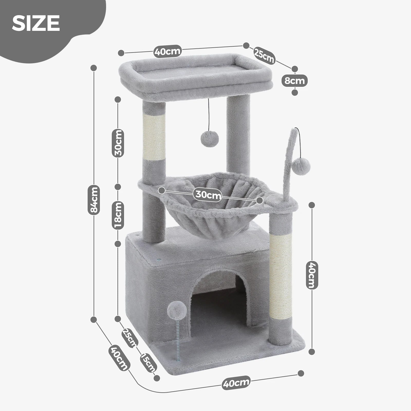 Cat Tree with Cat Condo, Scratching Post,  Hammock, Perch, Cat Tower and Cat Toys for Indoor Cat.
