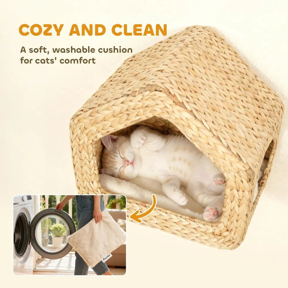 Wall Mounted Cat House, Cat Wall Condo Furniture with Washable Cushion, Kitty Shelf Bed for Indoor Cats up to 12 lbs. and Kittens,