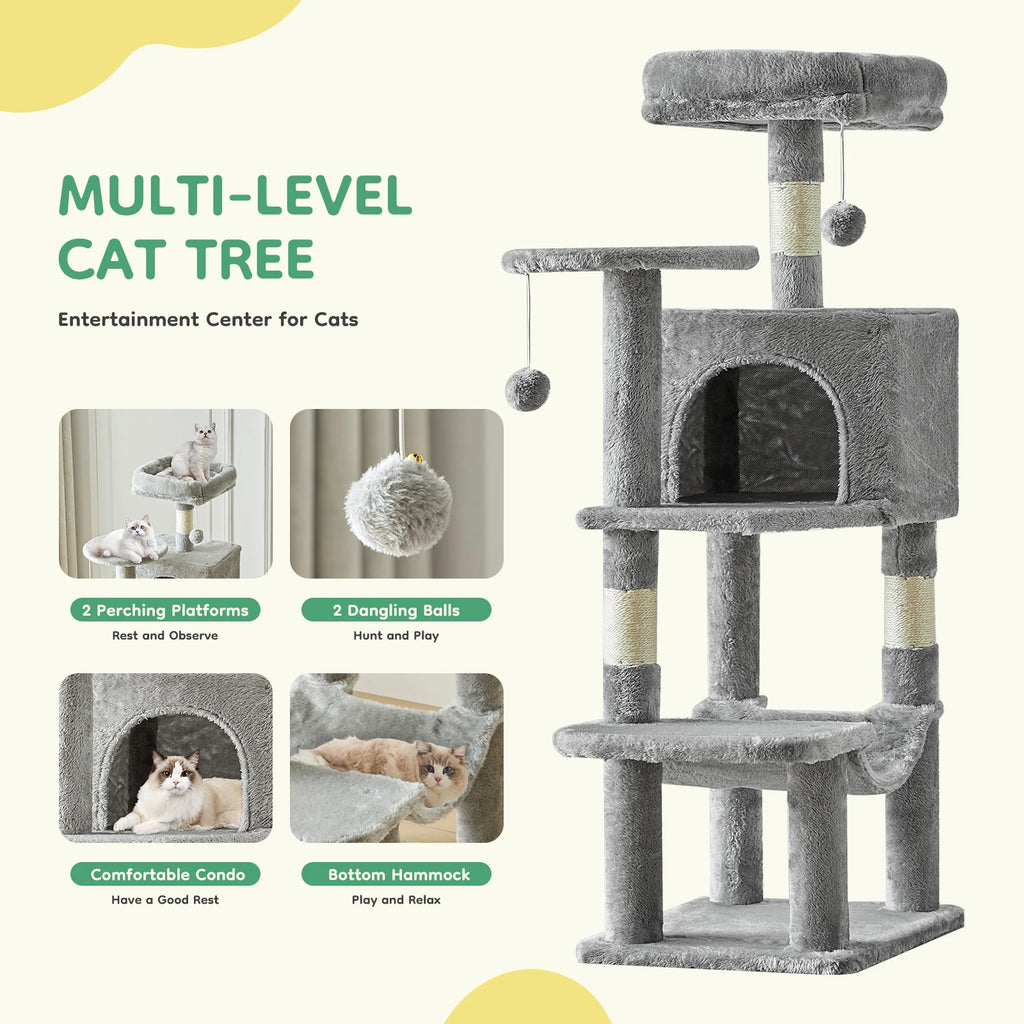 Cat Tree Tower for Pet Furniture, Scratching Posts, and House for Indoor Cats.