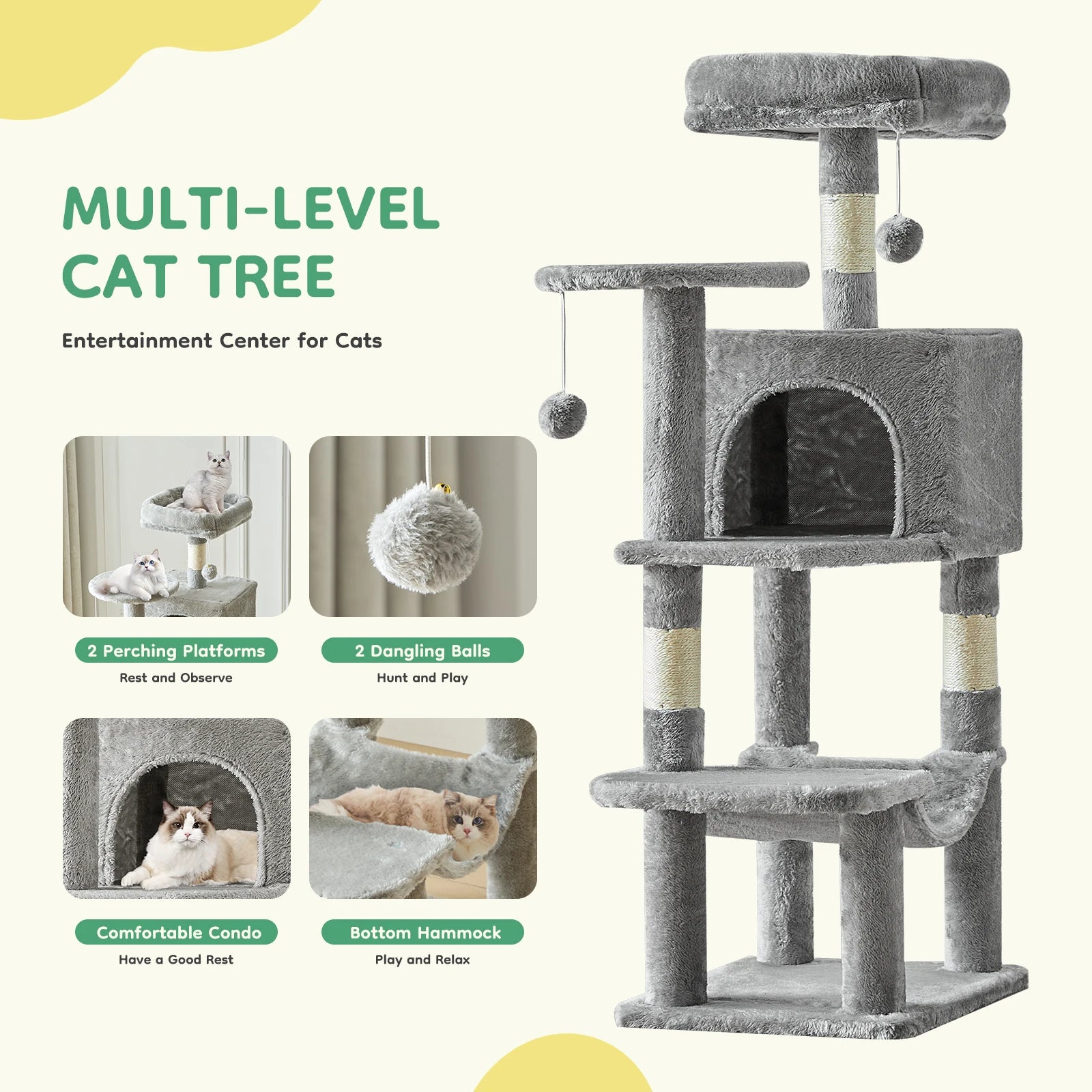 Cat Tree Tower for Pet Furniture, Scratching Posts, and House for Indoor Cats.
