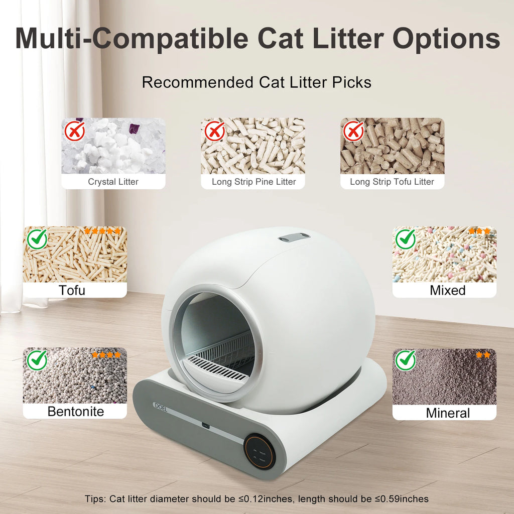 Self Cleaning Cat Litter Box with Trash Bag & Litter Mat Smart Cat Toilet Control 2.4G Wi-Fi.